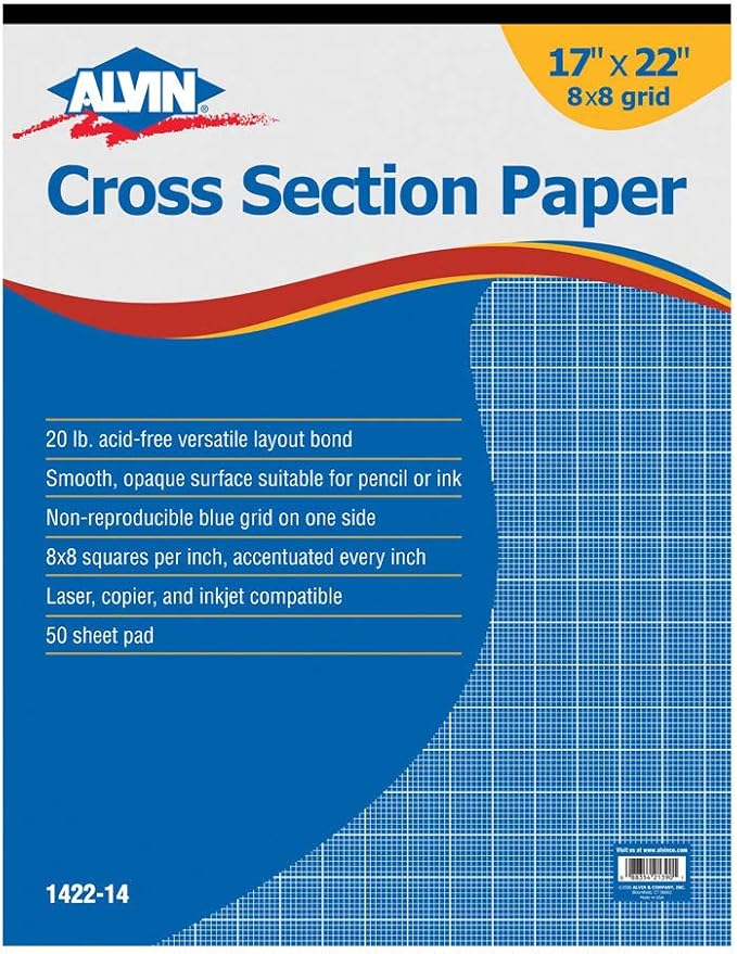 ALVIN Cross Section Graph Paper Pad 17" x 22" Model 1422-14 Drafting and Graph Paper Suitable for Pencil and Ink Printer Compatible 8" x 8" Grid - 50 Sheet Pad 17" x 22"
