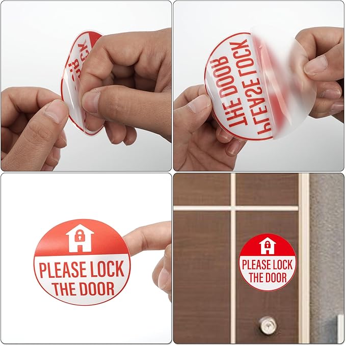YIKIADA Please Lock The Door Sticker 3 × 3 Inches Vinyl Self-Adhesive Decals Waterproof Close Door Warning Labels Gate Office Window Indoor Clings 10 Pack