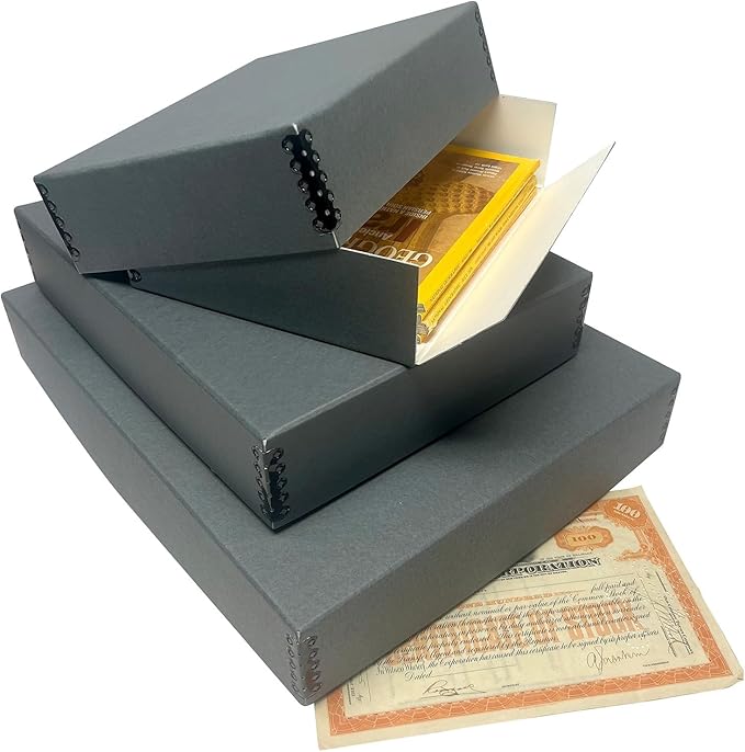 Lineco Museum Storage Box, Archival Acid-Free Buffered Drop Front Design with Metal Edges, 11x14x3 Inches, Photo Organizer Preservation Box, Gray