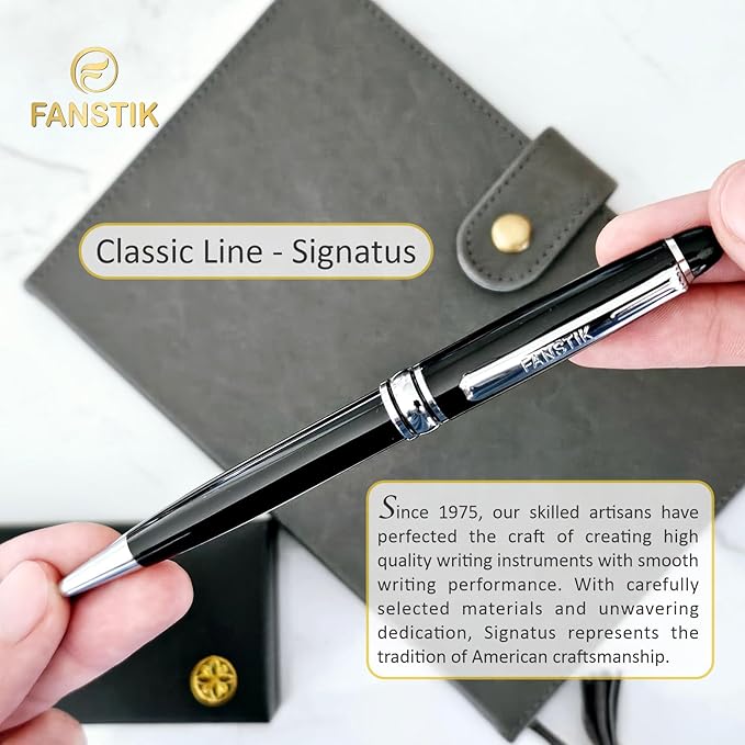 FANSTIK Customized BallPoint pen with name (MADE IN USA), stainless steel, black and silver, luxury engraved pen personalized for men and for women. (BallPoint Black-Silver)