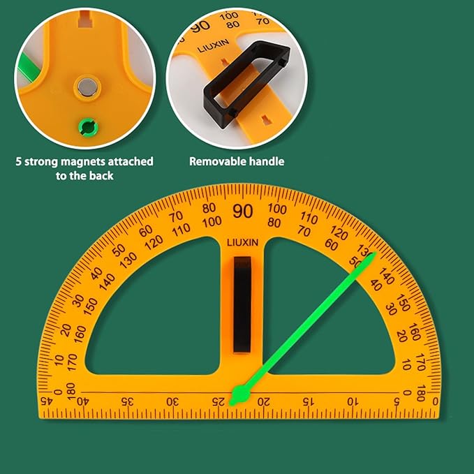 Magnetic Geometry Tool, Protractor, Triangle Rulers Easy Attachment Blackboard Measurement Kit, Teacher Board Protractor Multi-Purpose Kit Large Teaching Aids (Four-Piece Set)