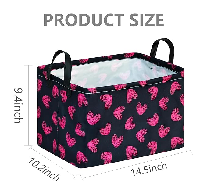 FUULOXE Rectangular Valentines Basket Storage Bin for Shelves Girls Gifts Baskets Foldable Box with Handles for Home Office Car Dormroom Valentine's Day Party Supplies