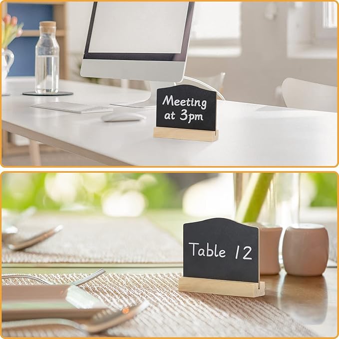 ALOTCHE Mini Chalkboard Signs with Stand, 16 Pack Reusable Wooden Tabletop Chalkboard 4 X 3 Inch, Buffet Food Signs for Party Black Mini Tabletop Sign for Restaurant, Wedding and Bar Countertop