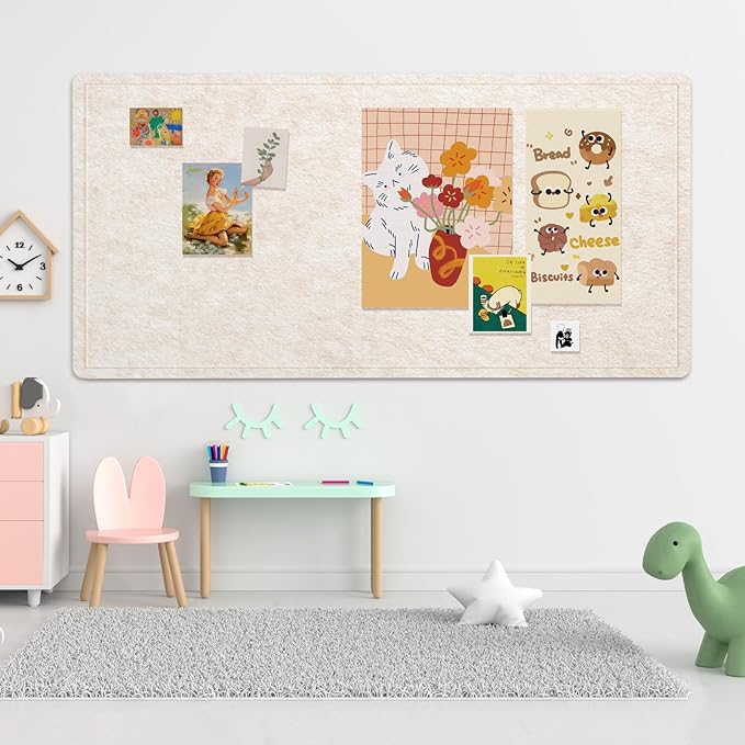 Extra Large Bulletin Board - 96 x 48 Inches, Decorative Felt Pin Board for Wall - 8' x 4' Foldable Photo Display Board with Self-Adhesive Tape, Includes 20 Push Pins - Oatmeal