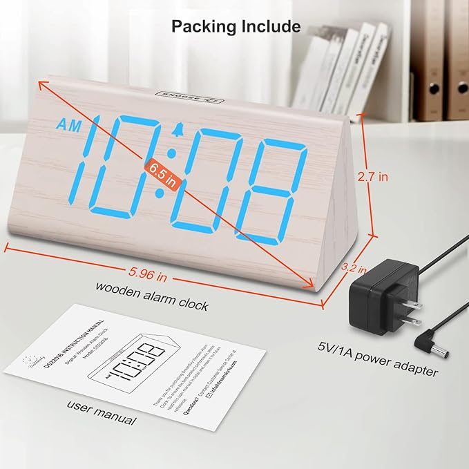 DreamSky Wooden Digital Alarm Clocks for Bedrooms - Electric Desk Clock with Large Numbers, USB Port, Loud Alarm for Heavy Sleepers, Adjustable Volume, Dimmer, Snooze, DST, Wood Décor, Adapter Powered