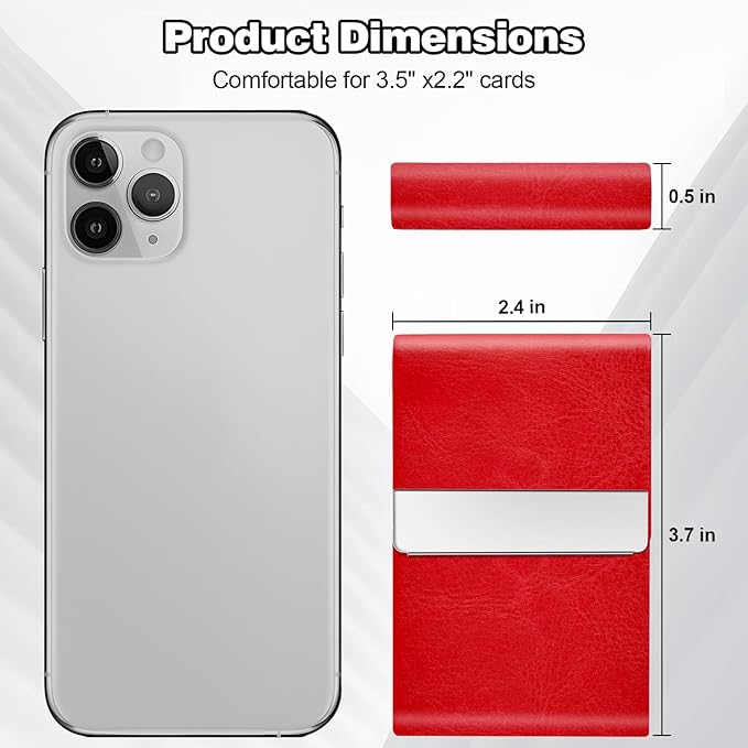 Business Card Holder for Women or Men, Business Card Case with PU Leather and Stainless Steel, Slim Metal Case with Magnetic Closure for Business Meeting Use