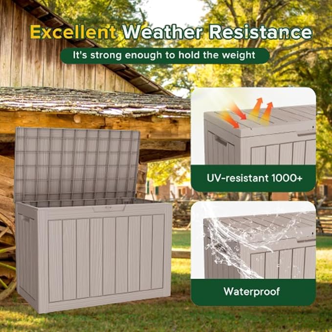 Yardgrace 45 Gallon Outdoor Storage Box Waterproof, Resin Deck Boxes with Lockable Lid & UV-Resistant for Patio, Pool, Garden Furniture Cushions & Accessories, Coffee
