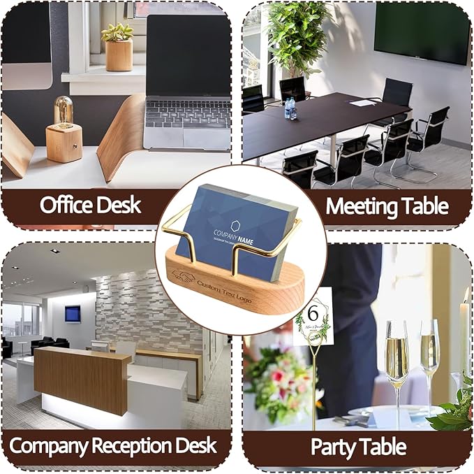 HJX Custom Business Card Holder Desk-Personalized Engraved Wooden Business Card Case Holder, Customized Name Logo Business Card Display Gifts for Men Women (Style2-White)