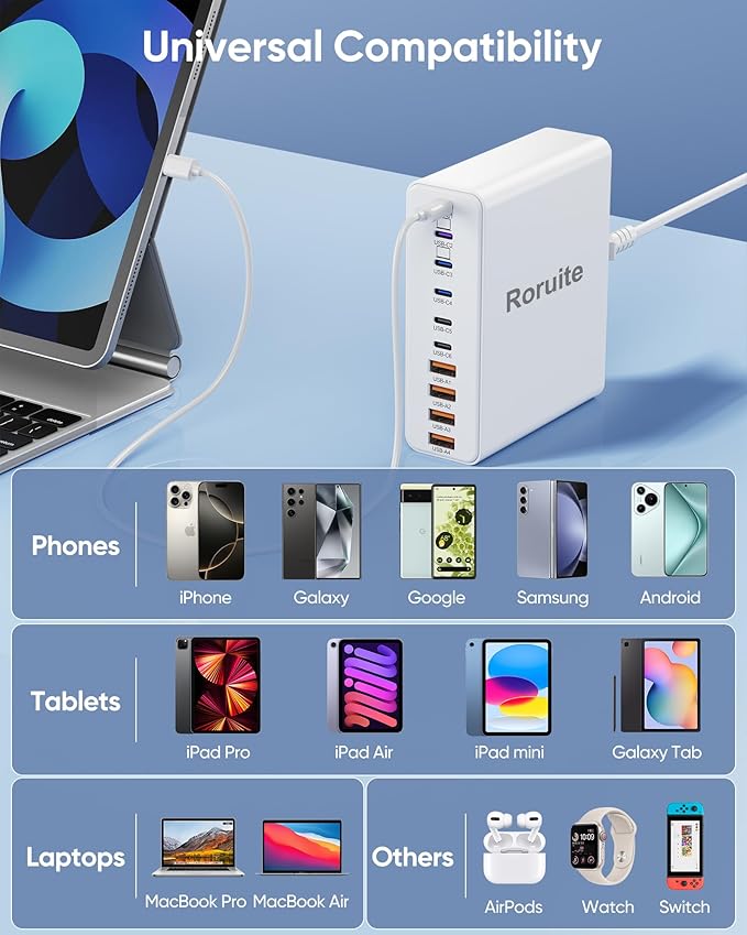 800W USB C Charging Station, 120W PD GaN5 Super Fast USB C Charger Block-10 Port, Type C Fast Charging Block for PC Laptop MacBook Pro/Air Charger Adapter with iPhone 17 16 15 14 Pro Max, iPad, Galaxy