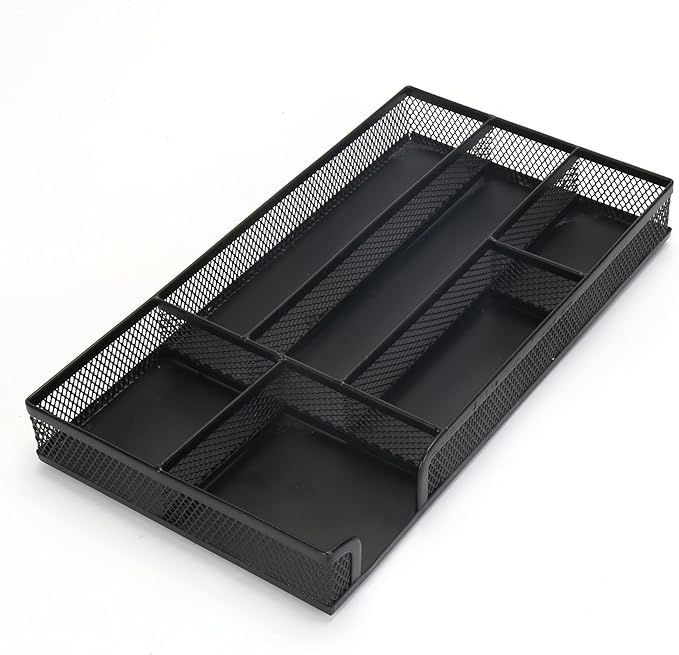 EsOfficce Drawer Organizer, Desk Organizer, Black Metal Mesh Drawer, Desk Drawer Organizer for Home Office and School,11.02X 6.10 X 1.38 Inch,Black