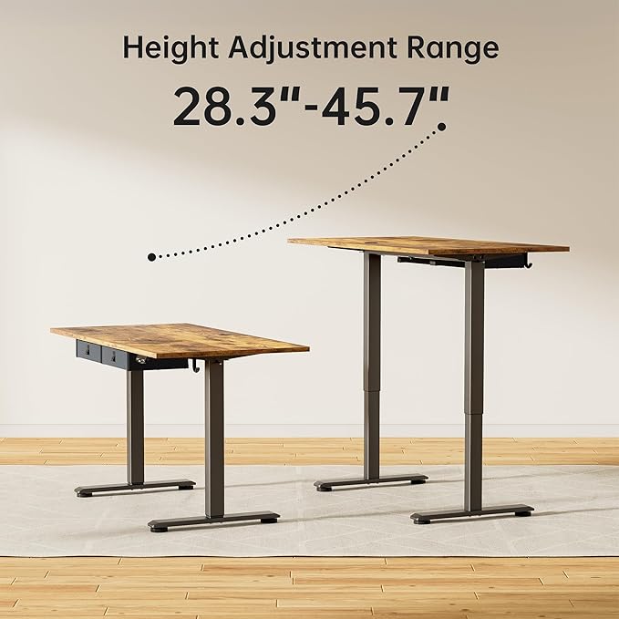 Agilestic Height Adjustable Desk with 2 Drawers, 55 x 24 Inches Electric Standing Desk, Stand up Computer Table with Memory Preset, for Work Office Home, Dark Brown