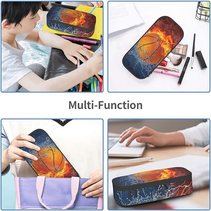 SNAPMADE Basketball Pencil Case Cool Sports-themed Pencil Box Portable Pen Bag Pouch with Zipper for Teens Boys Girls Stationery Supplies Organizer Multifunction Bag for Business Office