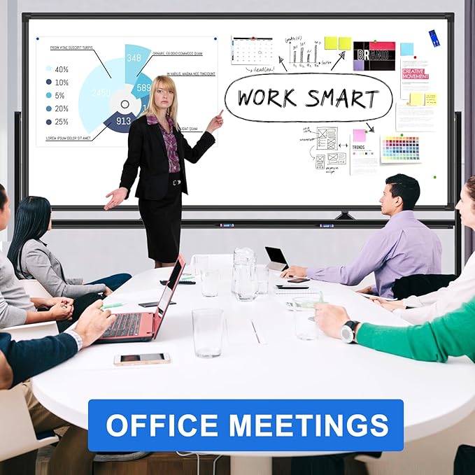 Max-officoo 4'x8' Large Dry Erase White Board with Rolling Stand 96"x48" Double-Sided Mobile Magnetic Whiteboard on Wheels, Including 3 Magnetic Erasers, 7 Markers, 30 Magnets