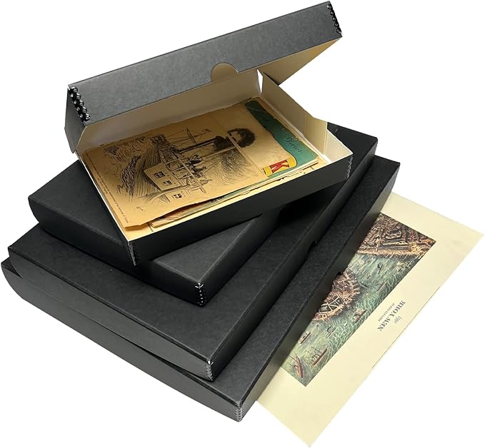 Lineco Folio Storage Box. Archival Clamshell with Metal Edge Boxboard, 11 x 14 x 1.75 Inches, Longevity Organize and Store Photos Documents Craft Cards Magazine Prints Wedding Dresses DIY, Black