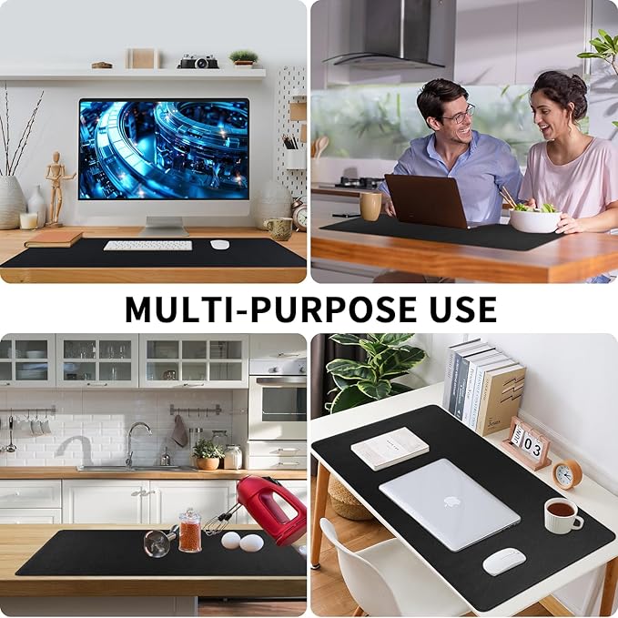 Bloss Desk Mat with Stitched Edges, Leather Large Mouse Pad, Non-Slip Desk Protector Mat, Desk Blotter, Waterproof Desk Pad for Office Home Decor/Black(31.5×15.7 Inches)