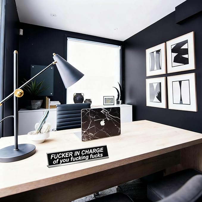 Fuck in Charge of You Fucking Fucks Desk Signs for Office, Novelty Nameplate Office Decor Black Desk Plaque for Women Men Coworker Gift Home Supply Accessories 10 x 2"