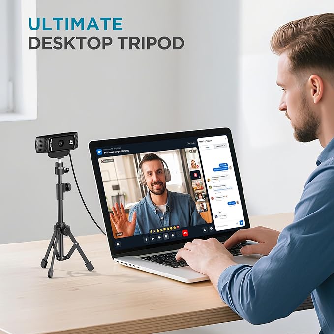 InnoGear Webcam Tripod, Extendable Webcam Stand for Desk Camera Stand Mount with Phone Holder for Webcam C922 C930e C920S C920 C615 C960 C920x BRIO 4K NexiGo N60, Right Light, GoPro with 1/4" Thread