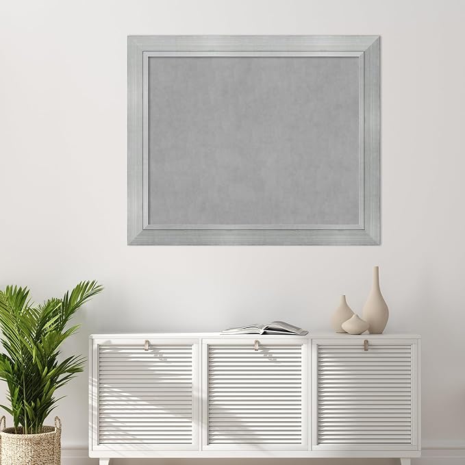 Amanti Art Silver Framed Magnetic Board 39x47 X-Large Vision Board for use with Magnets, 100% Metal Sheet to Display Items as Office Decor or for Home Organization in mudroom, Kitchen or Kids Room