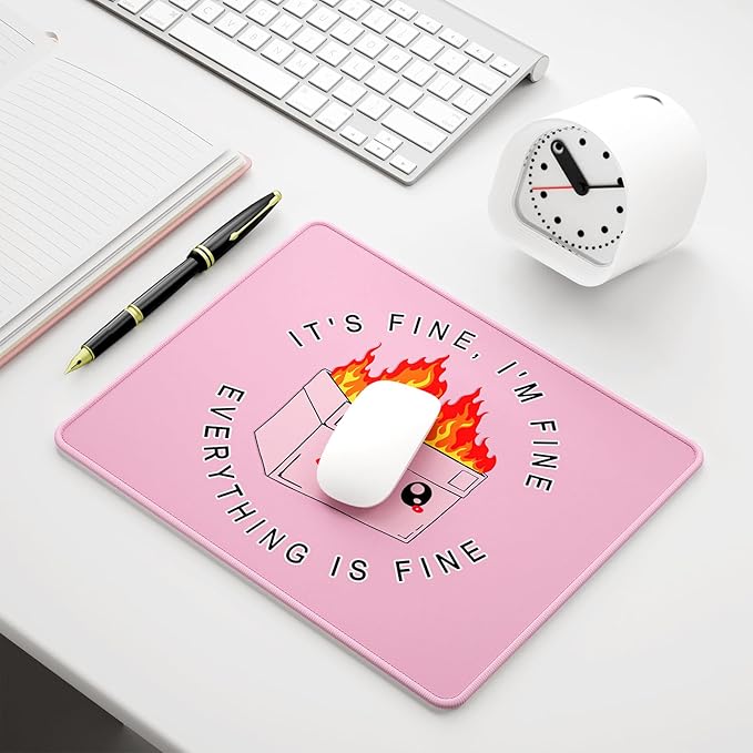 Auhoahsil Mouse Pad, 12 x 10 in Dumpster on Fire Computer Mouse Pad for Desk, Premium-Textured Non-Slip Rubber Stitched Edges Waterproof Square Mouse Mat for Gaming Work Wireless Mice, It's Fine
