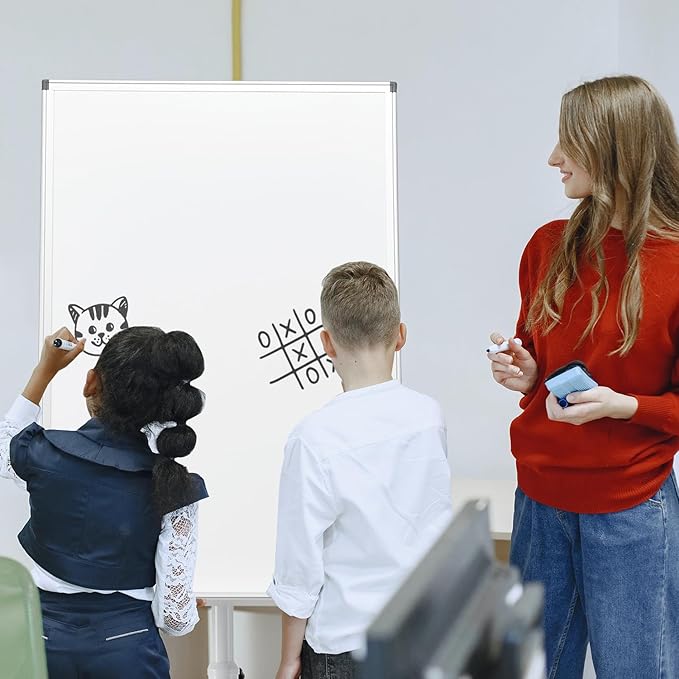 TSJ OFFICE Mobile Whiteboard Standing - 36 X 24 Inches Magnetic Dry Erase Easel, Height Adjustable Rolling White Board on Wheels with Flip Chart Hooks, White