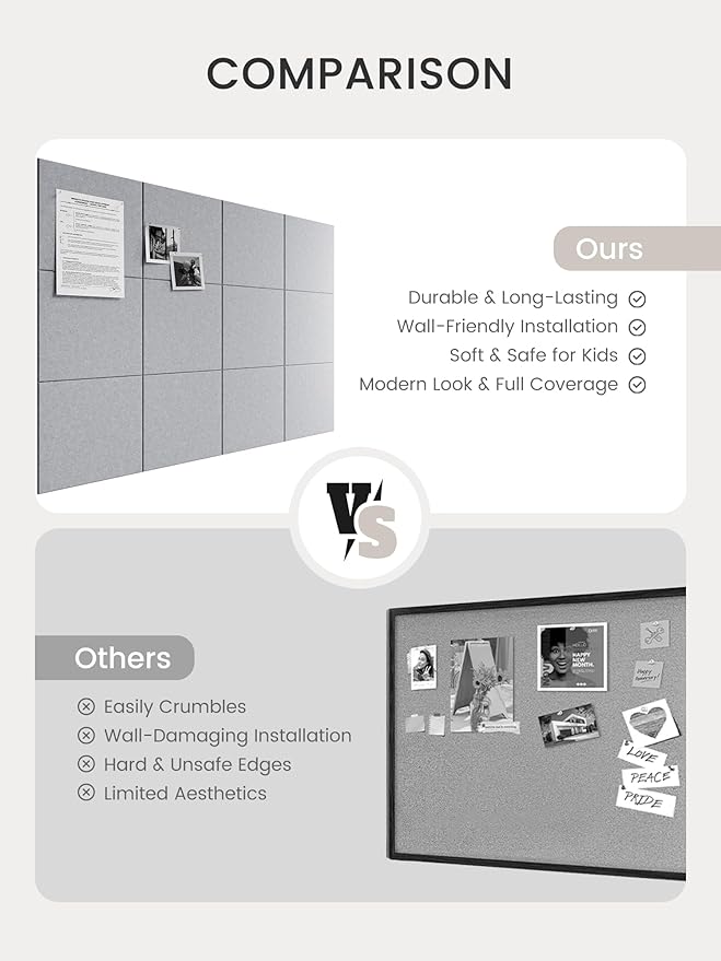 Bumusty Large Felt Bulletin Board 48" x 36" Cork Board Alternative-12 Pack with 70 Safe Removable Adhesive Tabs, Cork Boards for Walls Cork Board for Home Office Classroom Pin Board-Moonlight Gray