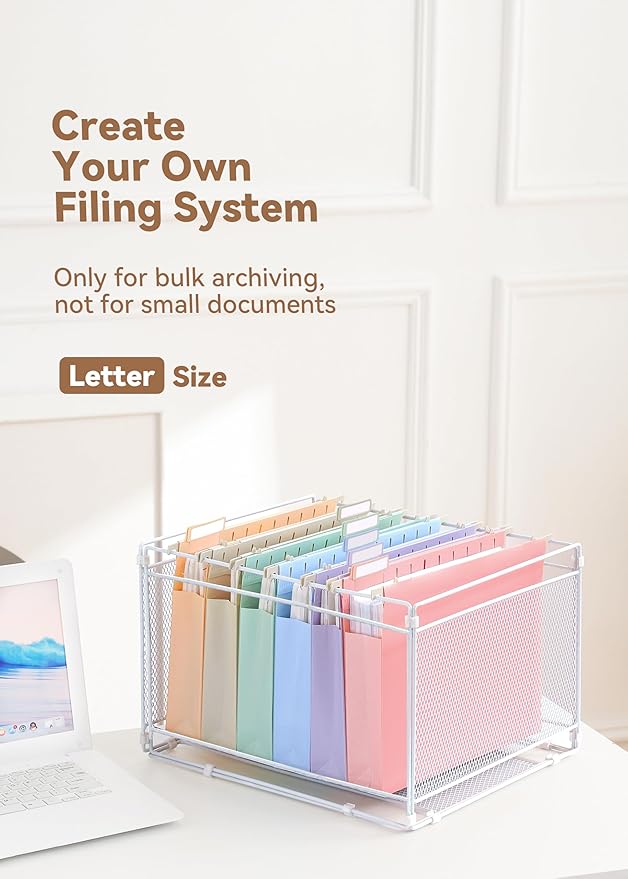 SortRax Plastic Extra Capacity Hanging File Folders, 2" Pastel Expanding Pocket, Heavy Duty for Filing Cabinet, Insertable 1/5-Cut Tabs, Letter Size - 12 Pack