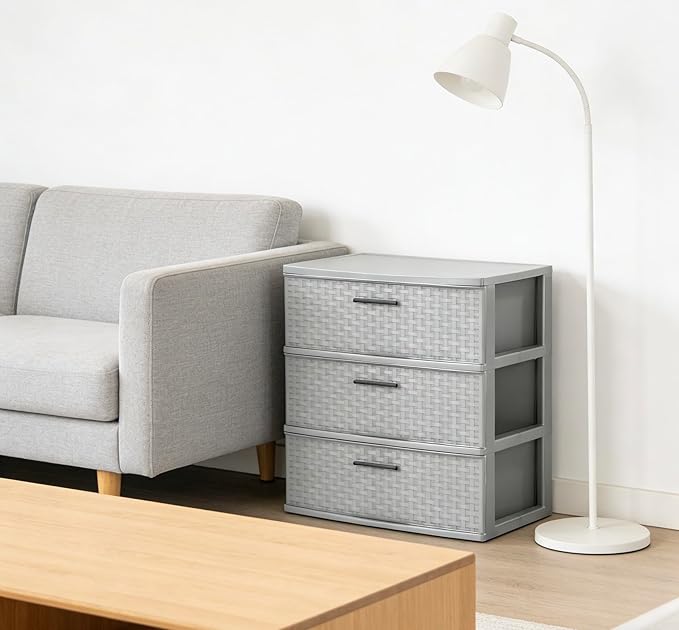 3 Drawer Wide Weave Tower color:Cement