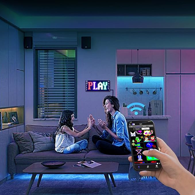 XIAOOHO LED Light Signs for Car,Programmable Bluetooth APP Control,DIY Editor Text, Patterns, Animations for Car Game Room Party Bar (3"x 7")