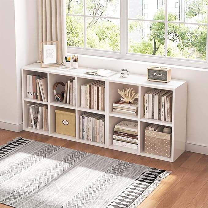 NELYE 4 Cube Organizer Bookcase - Fabric Storage Bins Container, Open Shelf Simple Compartments Bookshelf, White