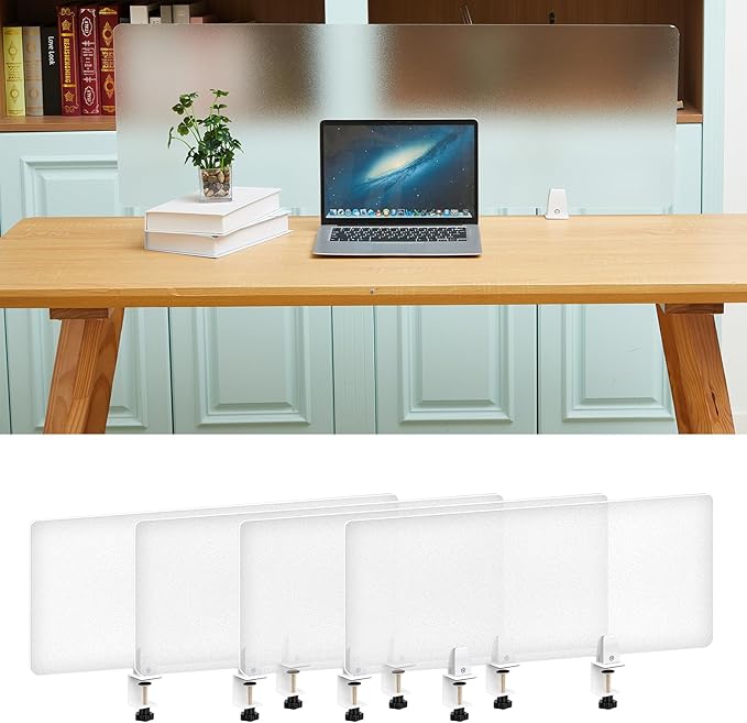 Tatuo 4 Pcs Acrylic Desk Privacy Panel 47.2''l x 15.8w'' Noise and Visual Distractions Acoustic Desk Dividers Partition with Adjustable Universal Base for Offices Schools Reception Area Call Centers