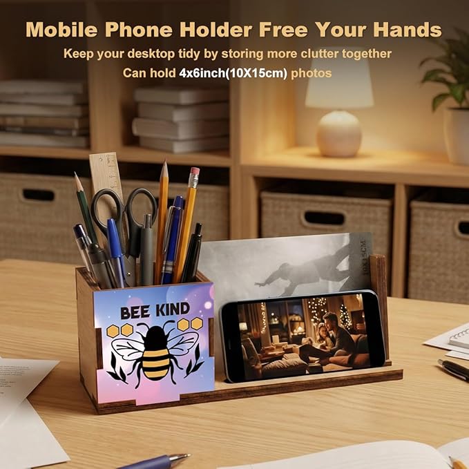 ZXAZXA Pen Holder for Desk Office Desk Accessories Multi-functional Spring Bee Decorations Desk Pen Holders Gifts for Women Men Coworkers Friends Employee Teacher