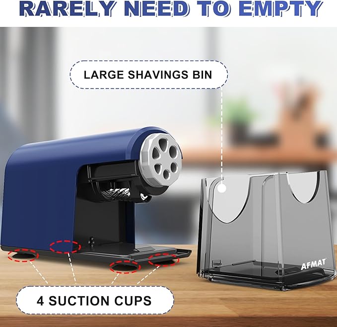 AFMAT PSX2 Heavy Duty Electric Pencil Sharpener, 6 Holes, Classroom Sharpener for 6-11mm Pencils, Auto Stop, Super Fast, Save Pencils, School Teacher Must Have Pencil Sharpeners Plug in, Blue
