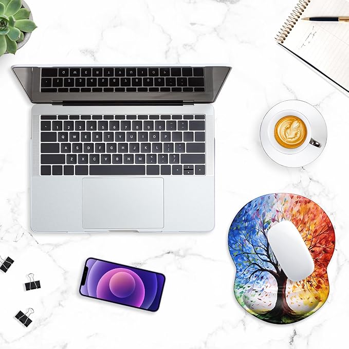 ITNRSIIET Ergonomic Mouse Pad with Gel Wrist Support Small Wrist Rest Smooth Surface Non-Slip PU Base Comfortable Office Supplies Pain Relief, 8.7 x 7.2 inches, The Tree of Life