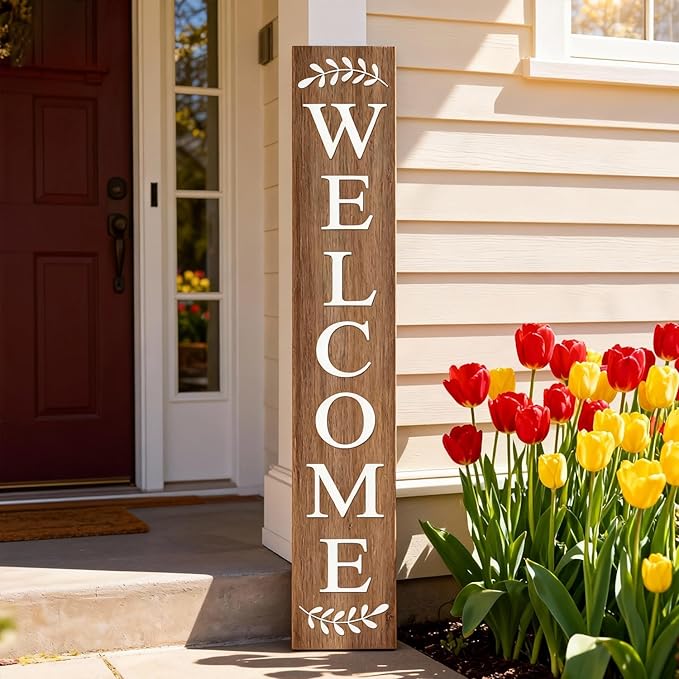 Farmhouse Wooden Merry Christmas Welcome Sign Stand for Front Door, 47" Large Welcome Sign for front porch, Rustic Vertical Tall Xmas Gift Porch Leaner Decor for Outdoor Patio Garden