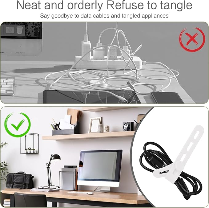 Donruby 24Pcs Silicone Cable Ties - Reusable & Washable with Locking Buckles, Adjustable Fastening Cable Management Straps, Multi-Purpose High Elasticity Cord Organizer (White)