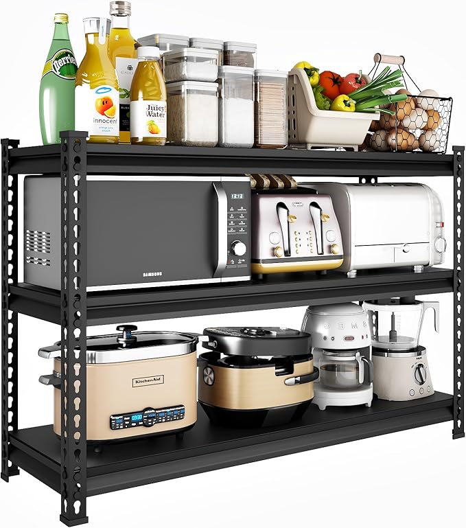 SDXYSTCE 48" W Garage Shelving Heavy Duty, 1500LBS Loads Adjustable Garage Storage Shelves, 3-Tier Metal Shelving Units and Storage Racks, Industrial Utility Shelf,48" Wx18 Dx39 H, Black