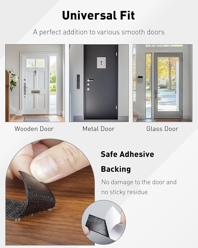 Uniclife Black Door Mail Slot Catcher Oxford Fabric Large Capacity Letter & Package Holder with Hook and Loop Fasteners, Indoor Front Door Post Catcher for Magazines, Small Parcels & Envelopes