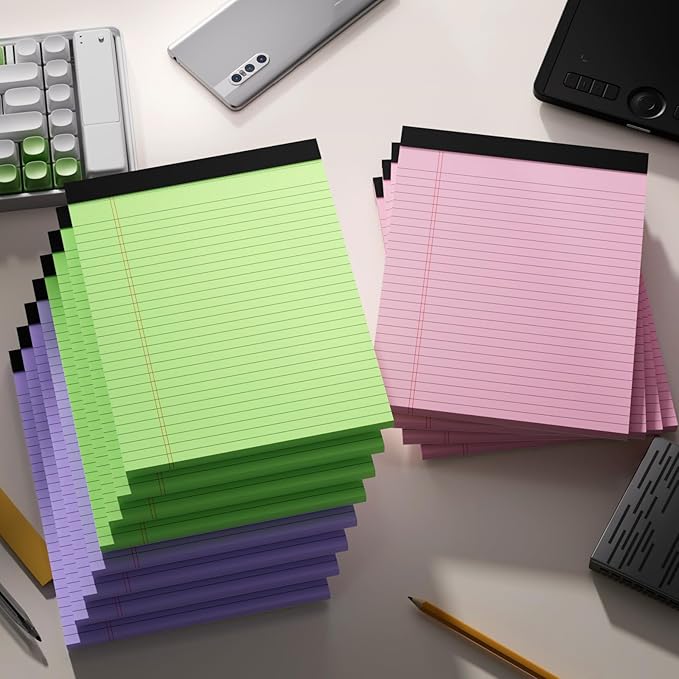 Roneky Legal Pads 8.5 x 11 Colored Notepad, 12 Pack Wide Ruled Lined Paper, Micro Perforated Writing Pads, 30 Sheet/Note Pads, Pink Legal Pad 8.5 x 11 Notebook Paper Tablet for School