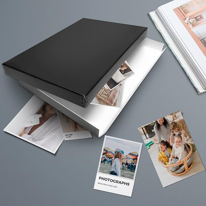 Lineco Museum Archival Storage Box, 11.75x17.75x1.5 in. Drop Front Design. Acid-Free with Metal Edge. Organize Photos, Pictures, Prints, Documents, Crafts, DIY. Black, 2 Pack