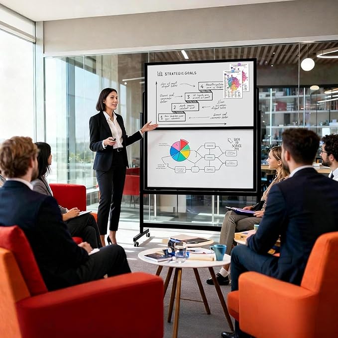 48 x 60 Inch Height Adjustable Dry Erase Whiteboard with Stand and Wheels, Mobile Dry Erase Board with Double-Sided Magnetic Whiteboard for School, Office, or Home, Black