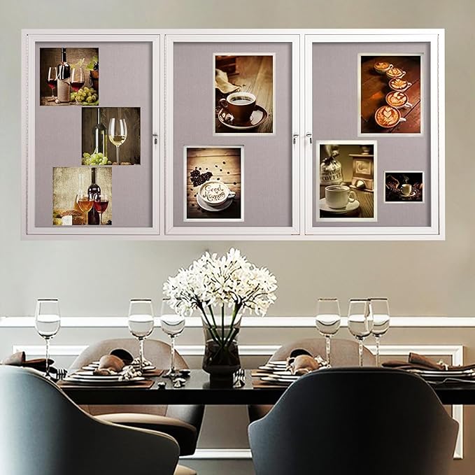 71x36 Inch Lockable Enclosed Bulletin Board, Weather-Resistant Outdoor Noticeboard with 2 Locking Doors, Wall-Mounted Silver Aluminum Frame & Grey Felt Presentation Board
