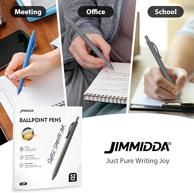 JIMMIDDA Pens Bulk, 52 Pack Ballpoint Black & Blue Ink, 1.0MM Medium Point Bluk Retractable for Smooth Writing, Quick Drying No Bleed Journaling for Office School Supplies Home Work