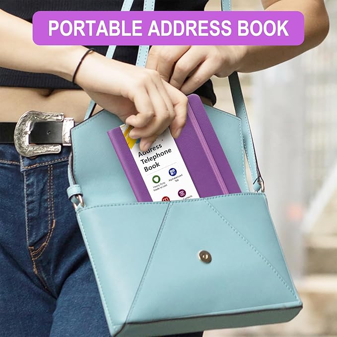 BLESWIN Address Book with Alphabetical Tabs, Hardcover Address Book for Record Contacts, Small Address Book to Store All Your Important Informations in One Place, 6.1x4.7" – Purple