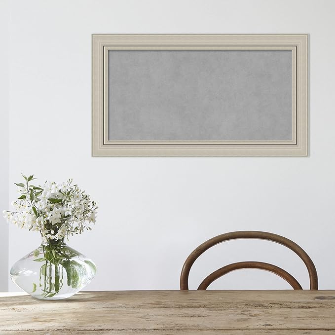 Amanti Art Silver Framed Magnetic Board 16x28 Small Vision Board for use with Magnets, 100% Metal Sheet to Display Items as Office Decor or for Home Organization in mudroom, Kitchen or Kids Room