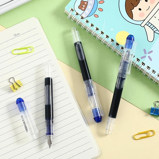 Crtiin 36 Pcs Disposable Fountain Pens, Back to School Quick Drying Ink Pen, Calligraphy Smooth Writing Pens for Journaling Office Supplies Sketching Doodling Beginner Artist Gifts(Black, Blue)