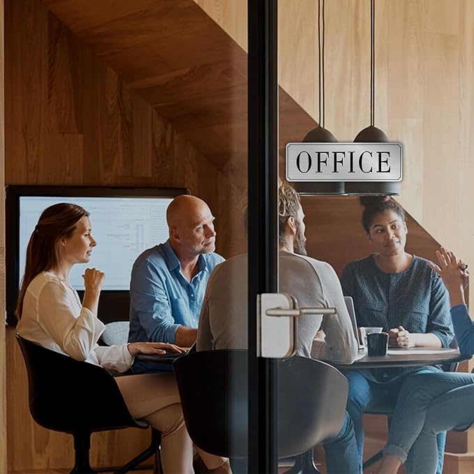 The Office Door Sign for Home and Business,Self-Adhesive Waterproof and Fade-Resistant Modern Brushed Silver Office Sign Sticker for House,Business,Door, Window(Silver)