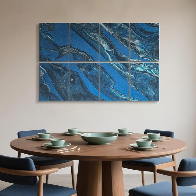 UMIACOUSTICS 8 Pcs 0.7Inch Thick Art Acoustic Panels, Total 47.2” x 31.5” Decorative Sound Absorbing Art Panels, Acoustical Wall Panels for Home, Office, Hotel, Dark Night Blue