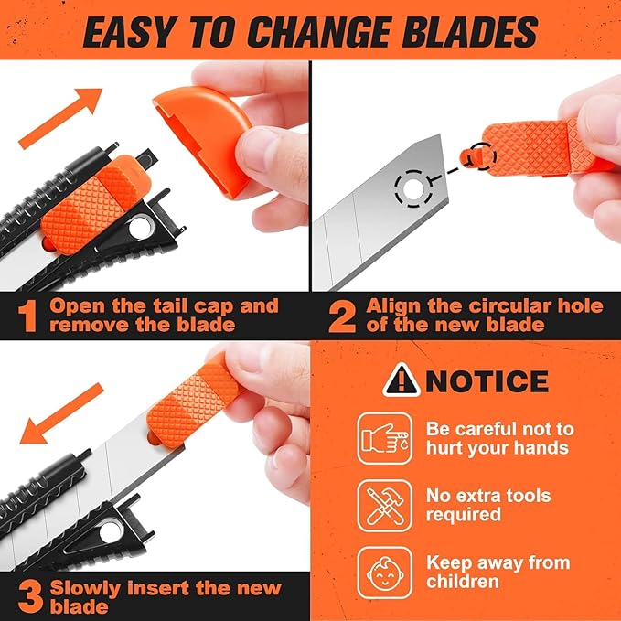 JOYUMY 20 Pack Utility Knife, Box Cutter Retractable, Box Knife for Cartons, Cardboard, and Boxes, Box Opener with 10 Pieces 18mm Snap-off Blade, Razor Knife for Office and Home Use, Box Cutters