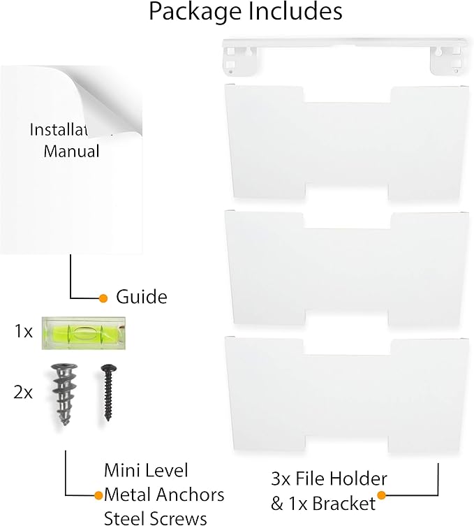 Wallniture Lisbon Wall File Holder Organizer for Office Storage, 3-Tier Mail and Magazine Holder Metal White