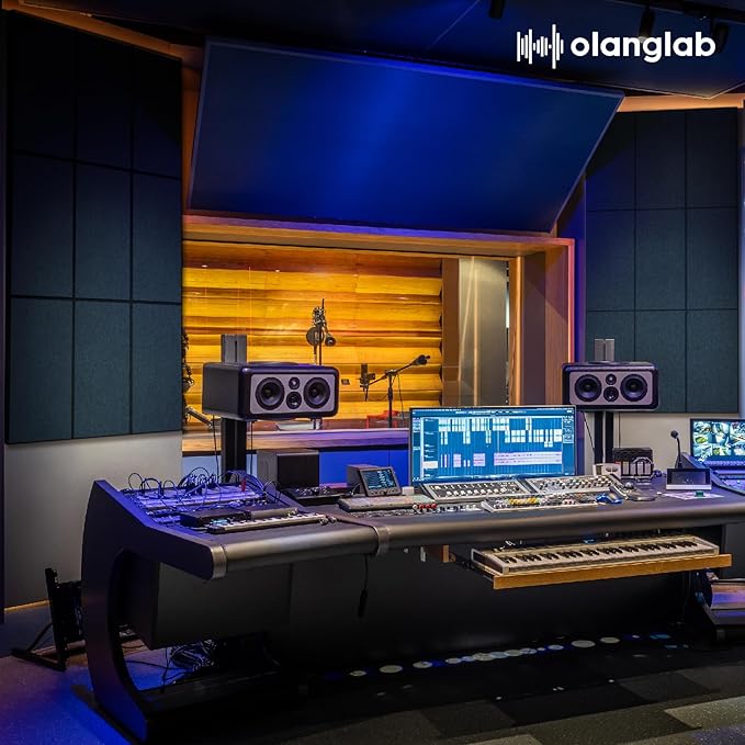 Olanglab Fiberglass Acoustic Wall Panels 4 Pack, 11.8'' x 23.6'' Sound Panels, Fabric Wrapped Sound Proof Panels for Walls (Navy)
